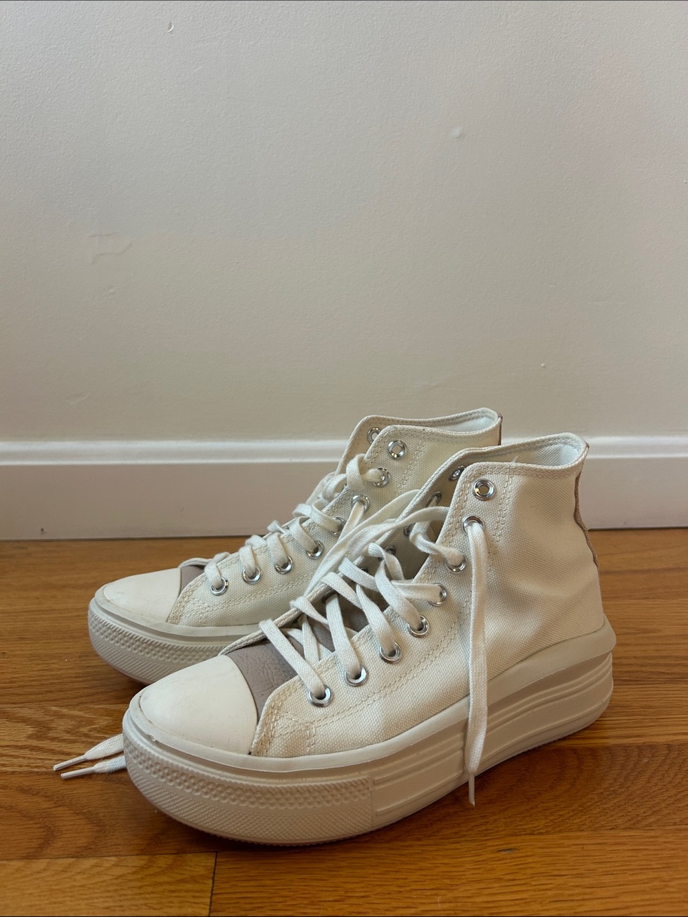 High-Top Platform Canvas Sneakers in Cream